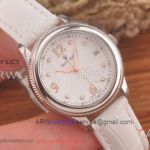 Perfect Replica Rolex Cellini White Flower Face Stainless Steel Bezel White Leather 33mm Women's Watch
